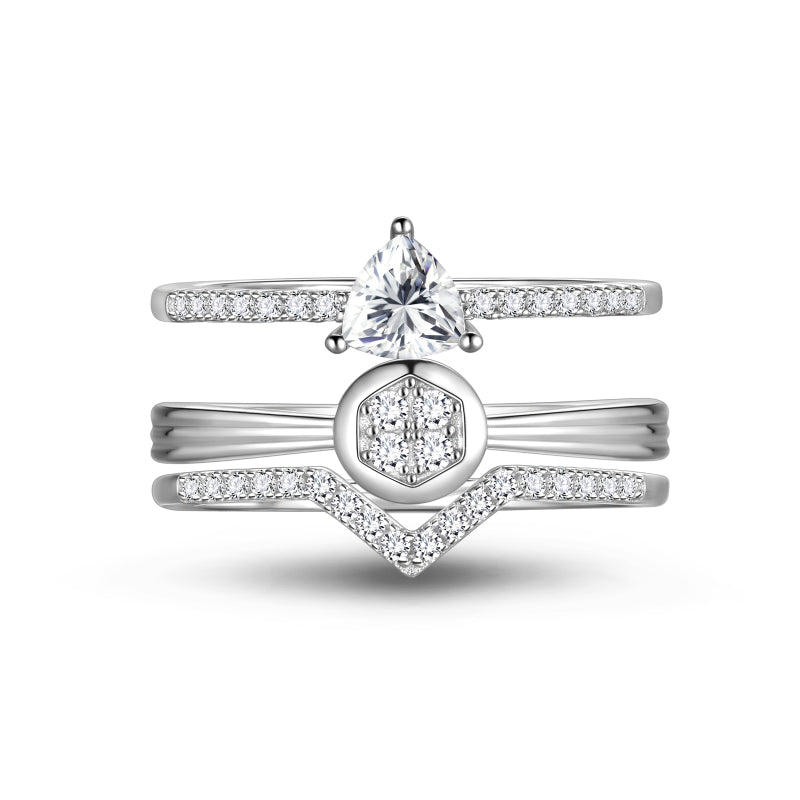 3 PCS 925 Sterling Silver Stackable Rings Set,Wedding CZ Eternity Band Rings for Women HR0160W