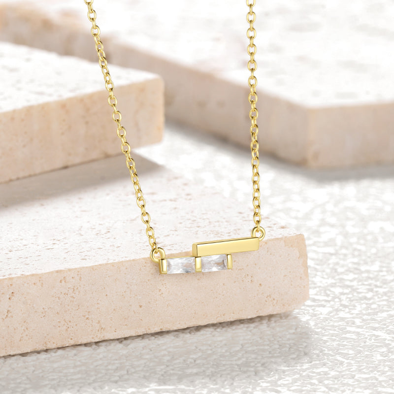 Silver/Gold Mini Dainty Necklace,Sterling Silver Rectangle Cubic Zirconia Cute Pendant Necklace for Women