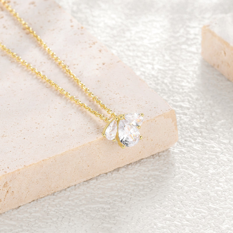 Silver / Gold Mini Dainty Necklace,Sterling Silver Pear Cubic Zirconia Cute Pendant Necklace for Women