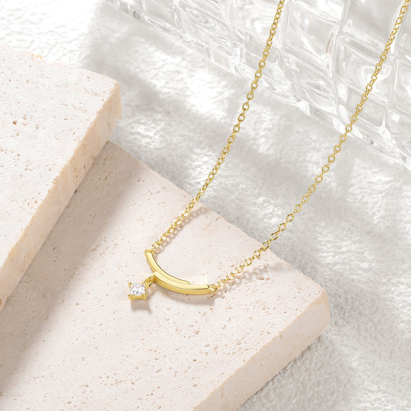 Silver/Gold Cute Danity Bar Necklace,Sterling Silver Delicate Trendy Cubic Zirconia Pendant Necklace for Women