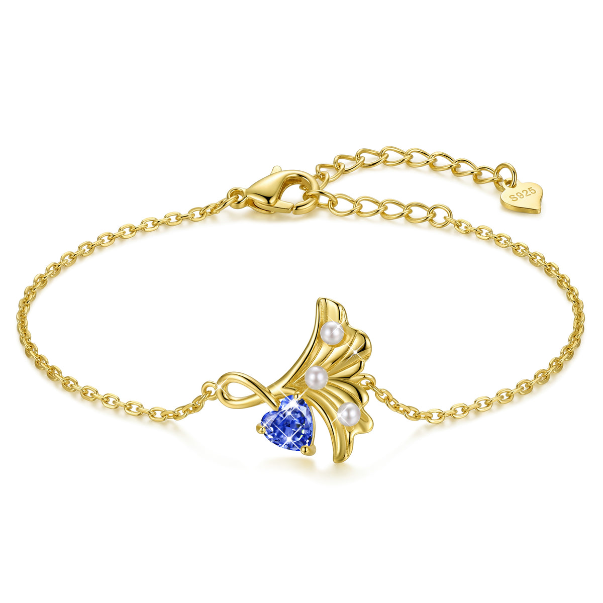 Yndra 18K Gold/ White Gold/Rose Gold Plated Bracelets for Women,S925 Sterling Silver Birthstone Charm Bracelet,Leaf Pearl Birthday Mother’s Day Jewelry Gift for Her Wife Mom Girlfriend