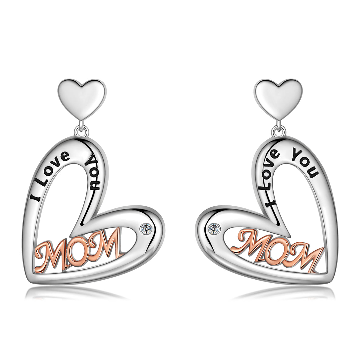 I Love You Mom Heart Necklace/Earrings,Rose Gold and Silver Plated Mom Pendant Necklace/Earrings Studs for Mother,Best Mom Necklace Birthday Christmas Gift for Mom/Grandma