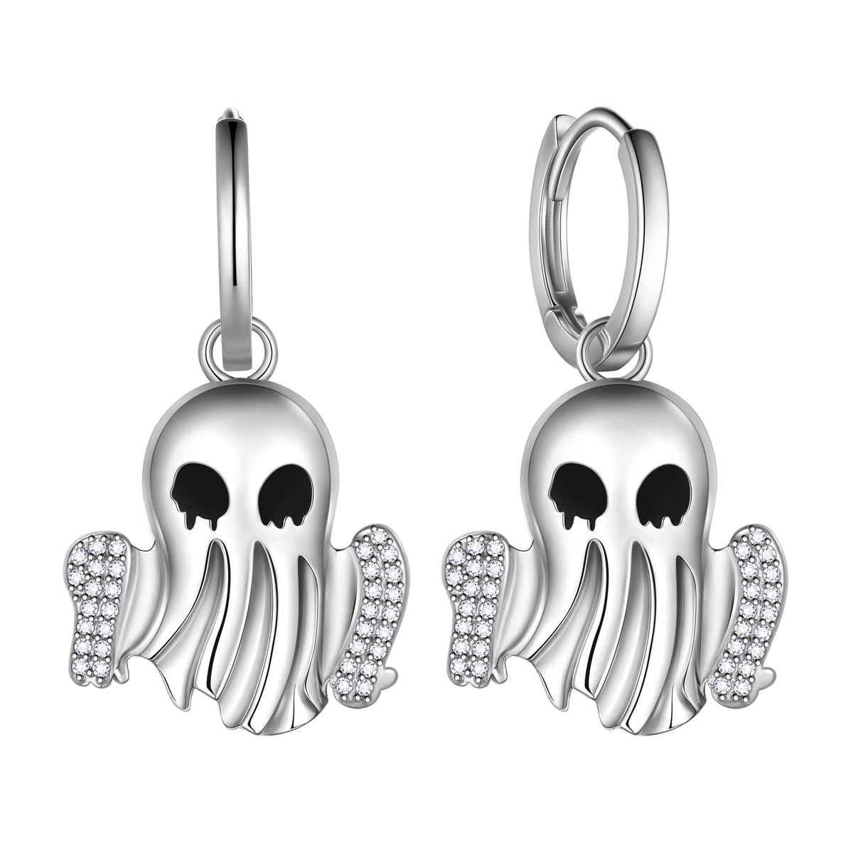 Halloween Spooky Ghost Jewelry Set,Fasjewly Silver Plated Cute Ghost Halloween Huggie Hoop Earrings/Pendant Necklace Cosplay Party Jewerlry Gifts for Women Men
