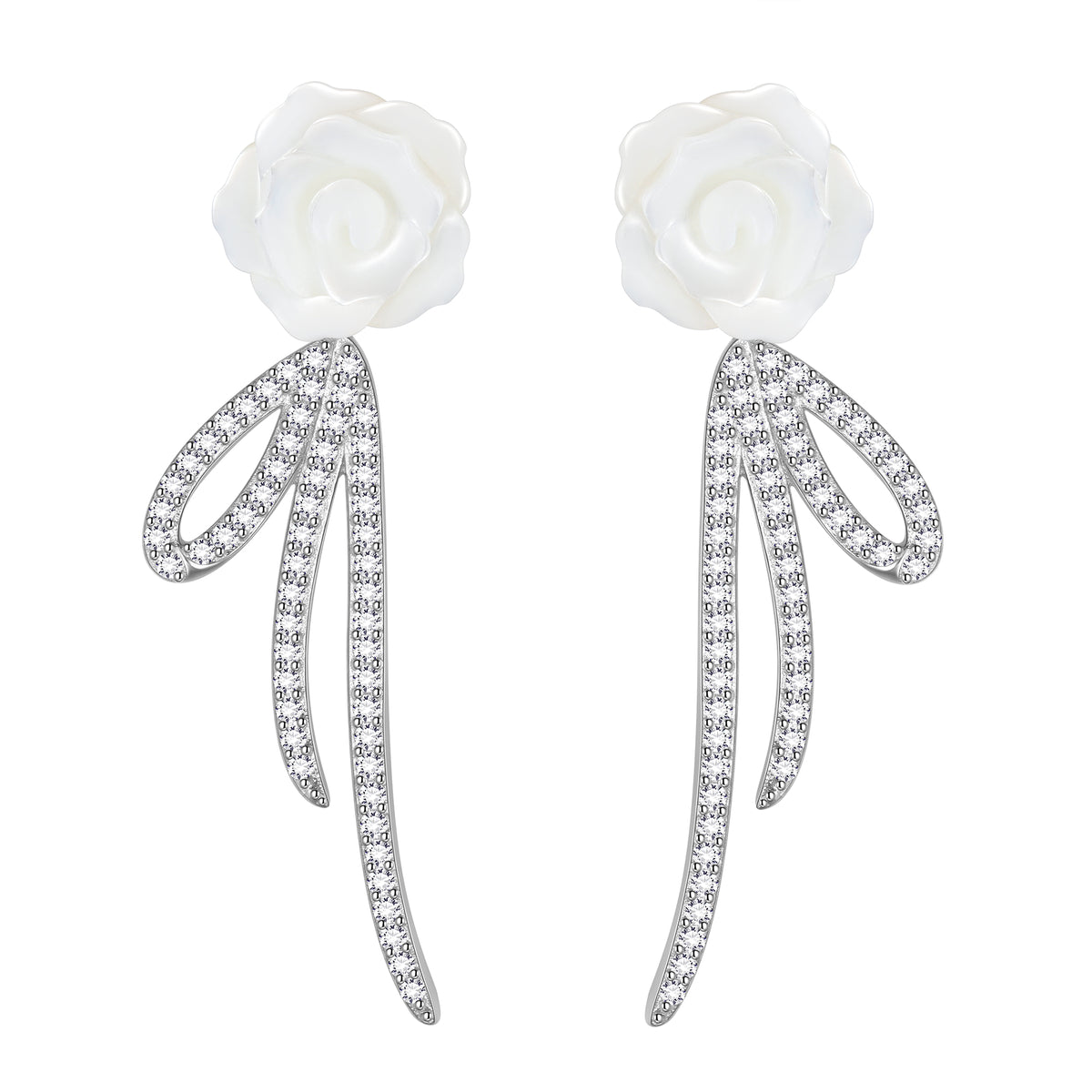 Rose Earrings Studs,Versatile 2-in-1 Pearl Shell Rose Bouquet Sterling Silver Dangle Earrings Birthday/Valentines/Christmas Gifts for Women