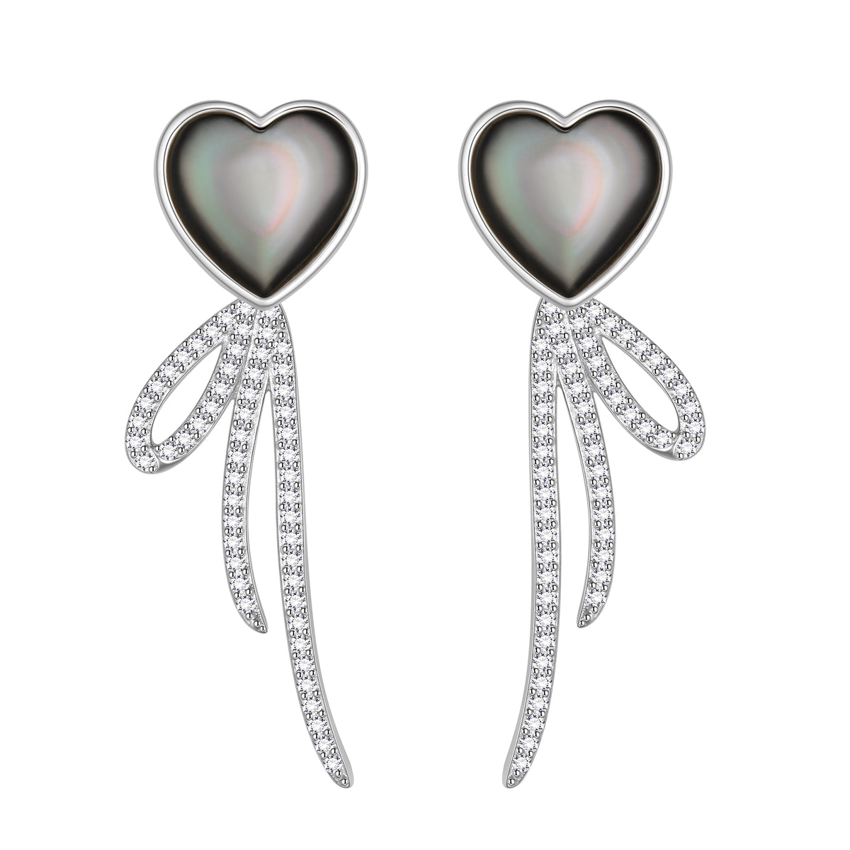 Heart Earrings Studs,Versatile 2-in-1 Black Pearl Shell Sterling Silver Dangle Earrings Birthday/Valentines/Christmas Gifts for Women