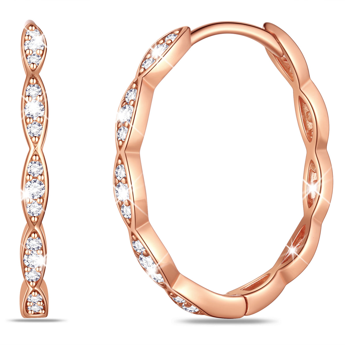 Sterling Silver Hoop Earrings for Women, 24mm Twisted 925 Sterling Silver Huggie Hoops with 5A Cubic Zirconia Christmas Birthday Mother's Day Jewelry Gift for Her