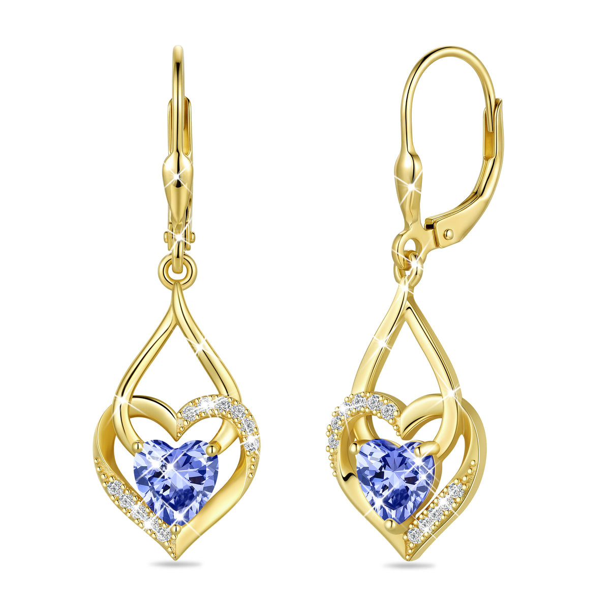 Beautlace Heart Drop Earrings,Love Heart Birthstone Dangle Heart Earrings with CZ Birthday Christmas Valentines Mother's Day Jewelry Gifts for Women Mom Wife