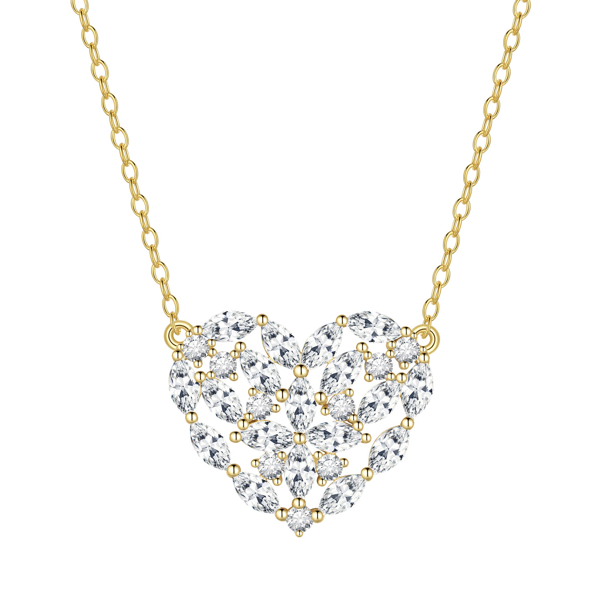 14K Gold Dainty Heart Necklace,Sterling Silver Cubic Zirconia Cute Heart Pendant Necklace for Women Girls