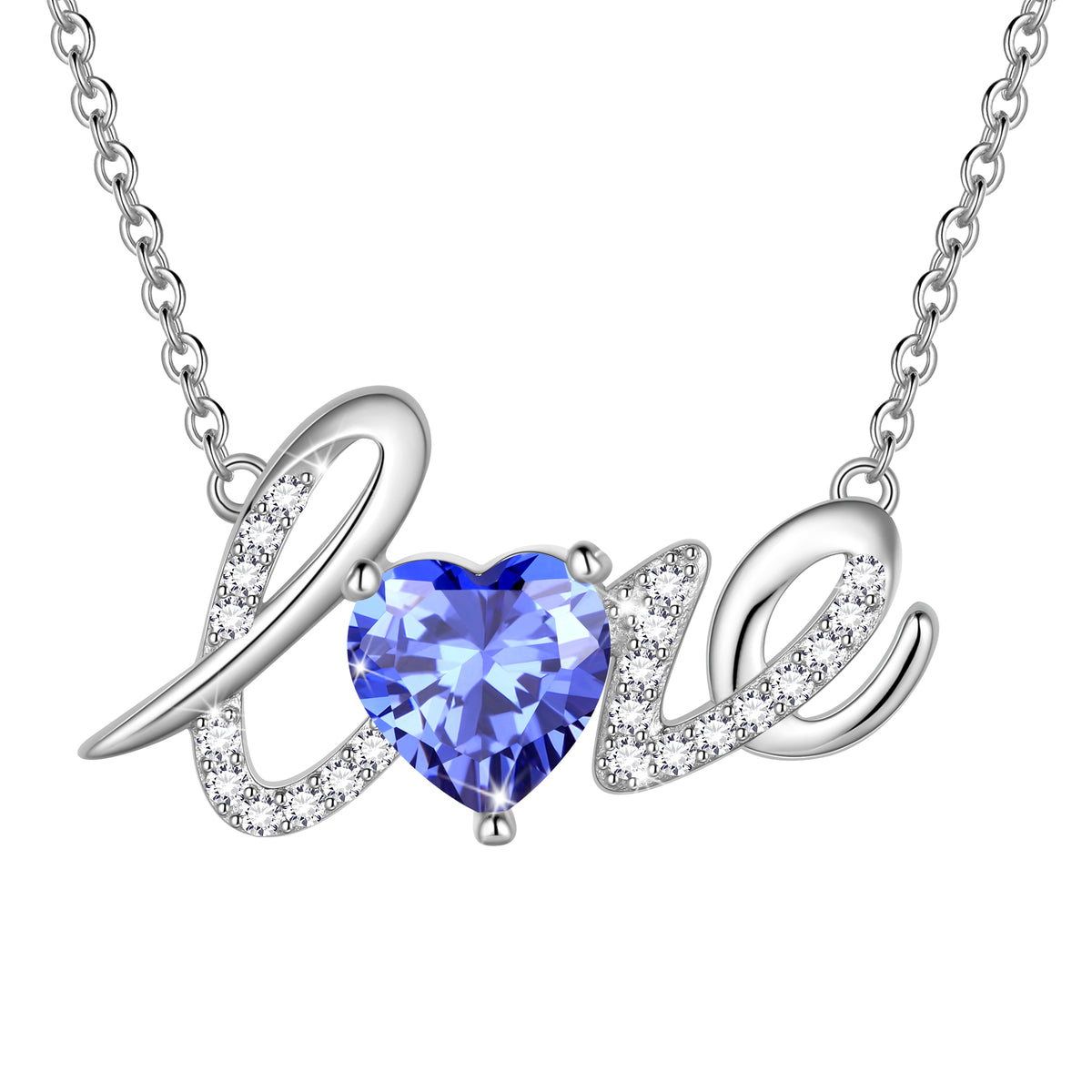 Heart Love Neckalce,925 Sterling Silver Enchanting Love Birthstone Heart Pendant Necklace Jewelry Gifts for Women