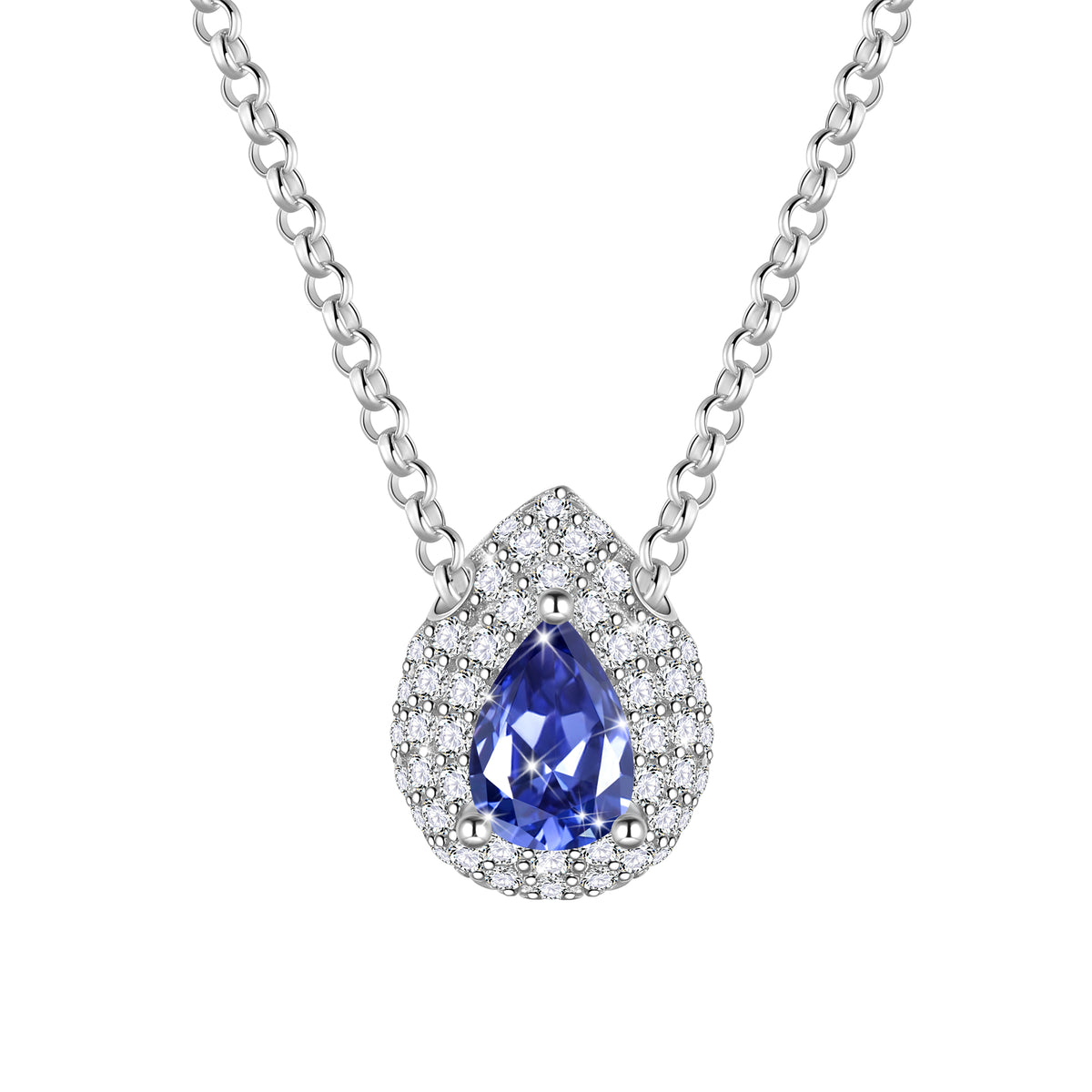 Teardrop Birthstone Pendant Necklace Sterling Silver CZ Necklace Jewelry Gift for Women
