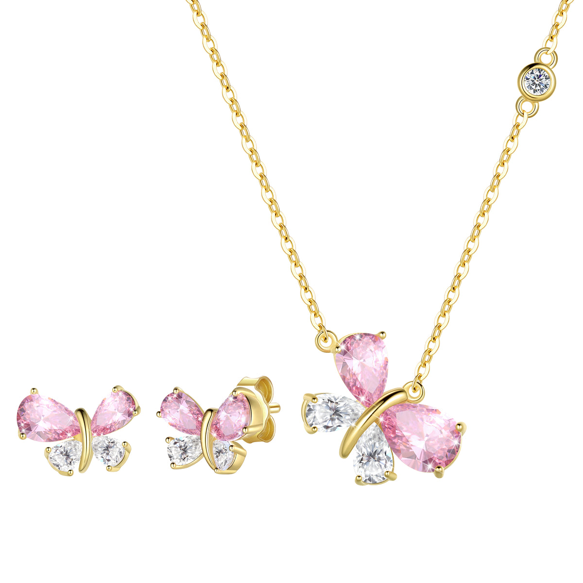 Butterfly /Heart Jewelry Set,Sterling Silver Butterflies Birthstone Jewelry Set Fine Necklace/Earrings Birthday Christmas Gifts for Women