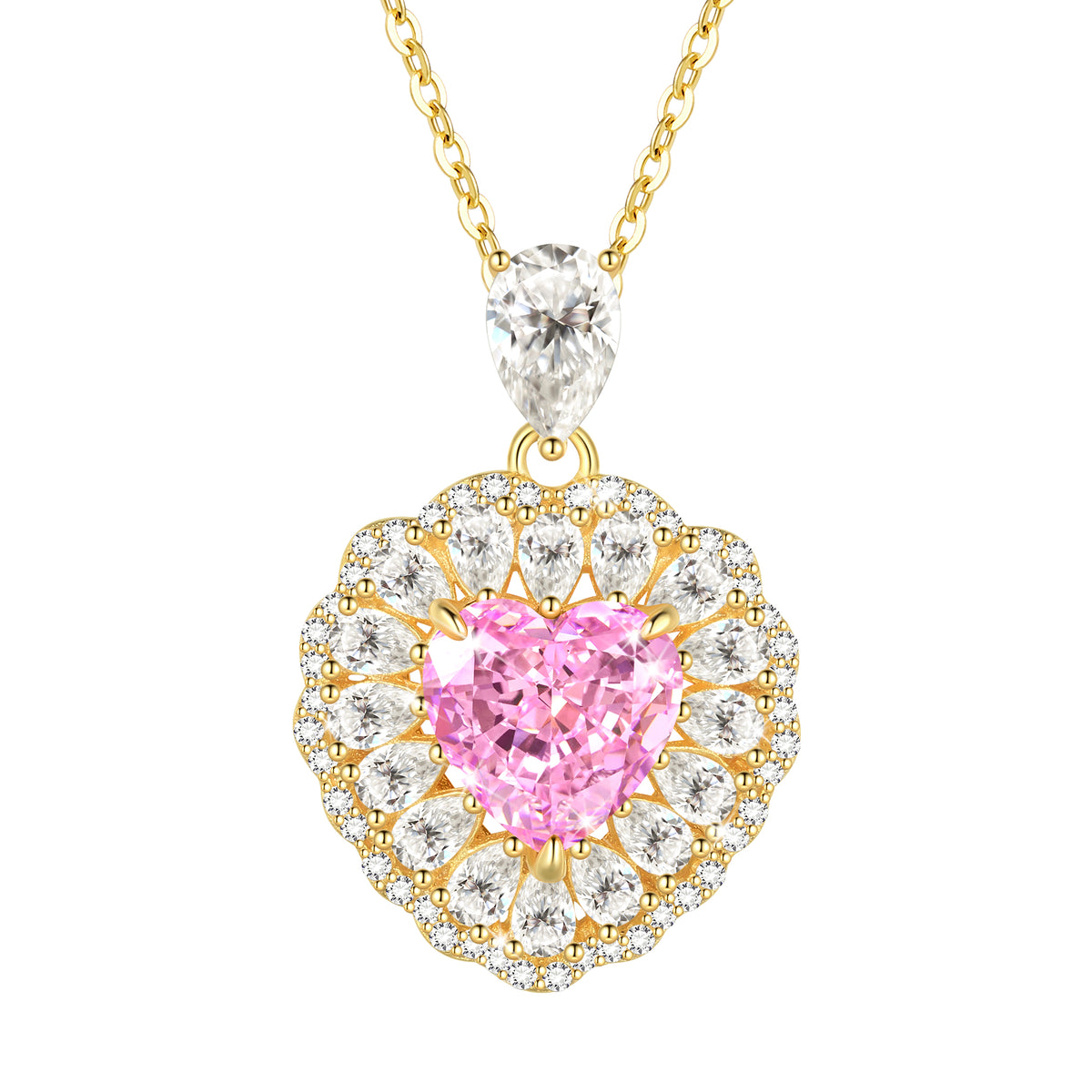 Heart Pendant Necklace,14k Gold Plated 925 Sterling Silver AAAAA Cz Aquamarine Love Heart Birthstone Necklace Fine Jewelry Gifts for Women
