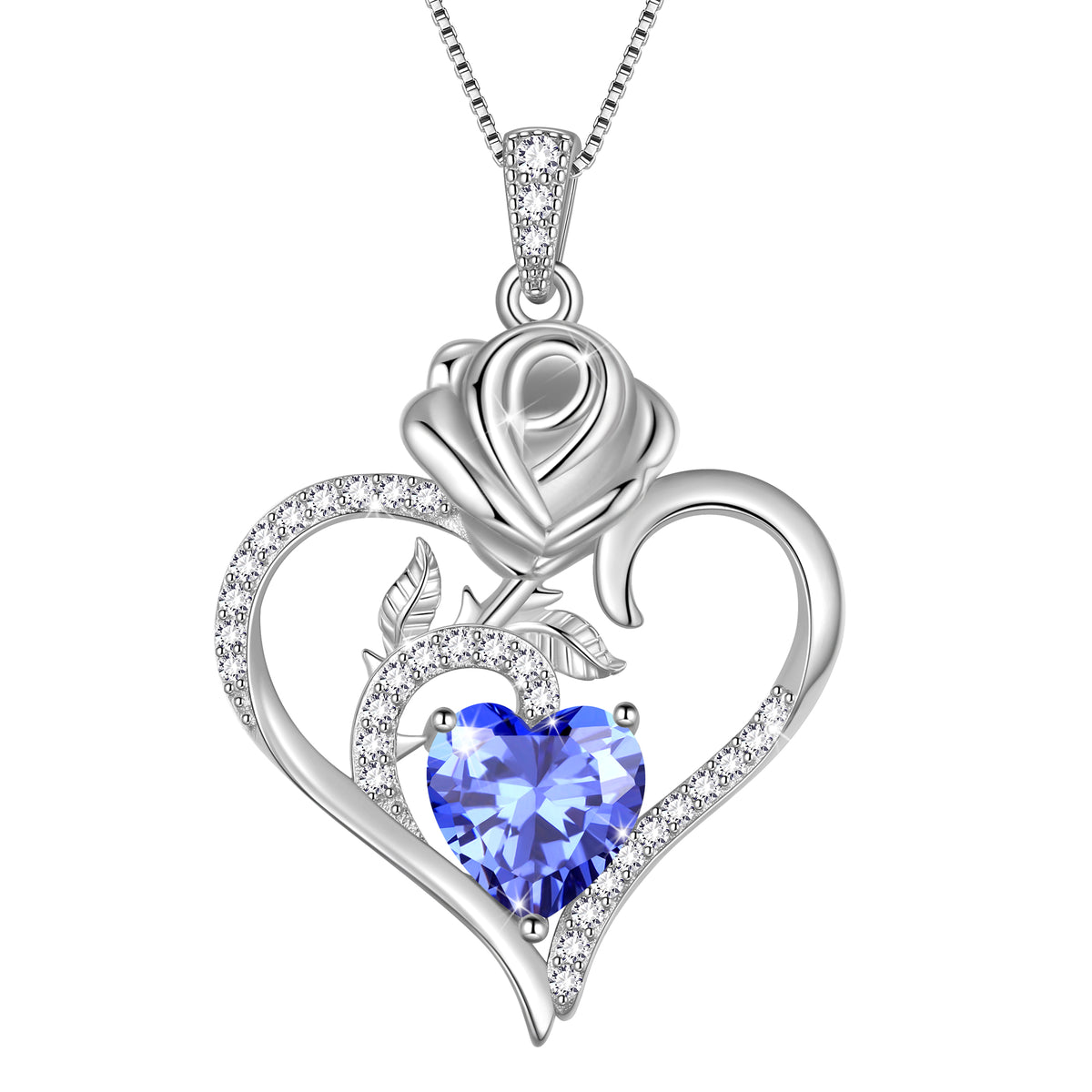 925 Sterling Silver Rose Heart Necklace,Rose Flower Pendant Necklace Jewelry Birthday Christmas Valentines Gifts for Women Girls