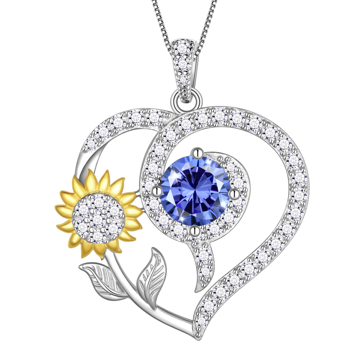 Sunflower Heart Neckalce,925 Sterling SIlver Birthstone Pendant Flower Necklace Birthday Anniversary Christmas Jewelry Gifts for Women Girls