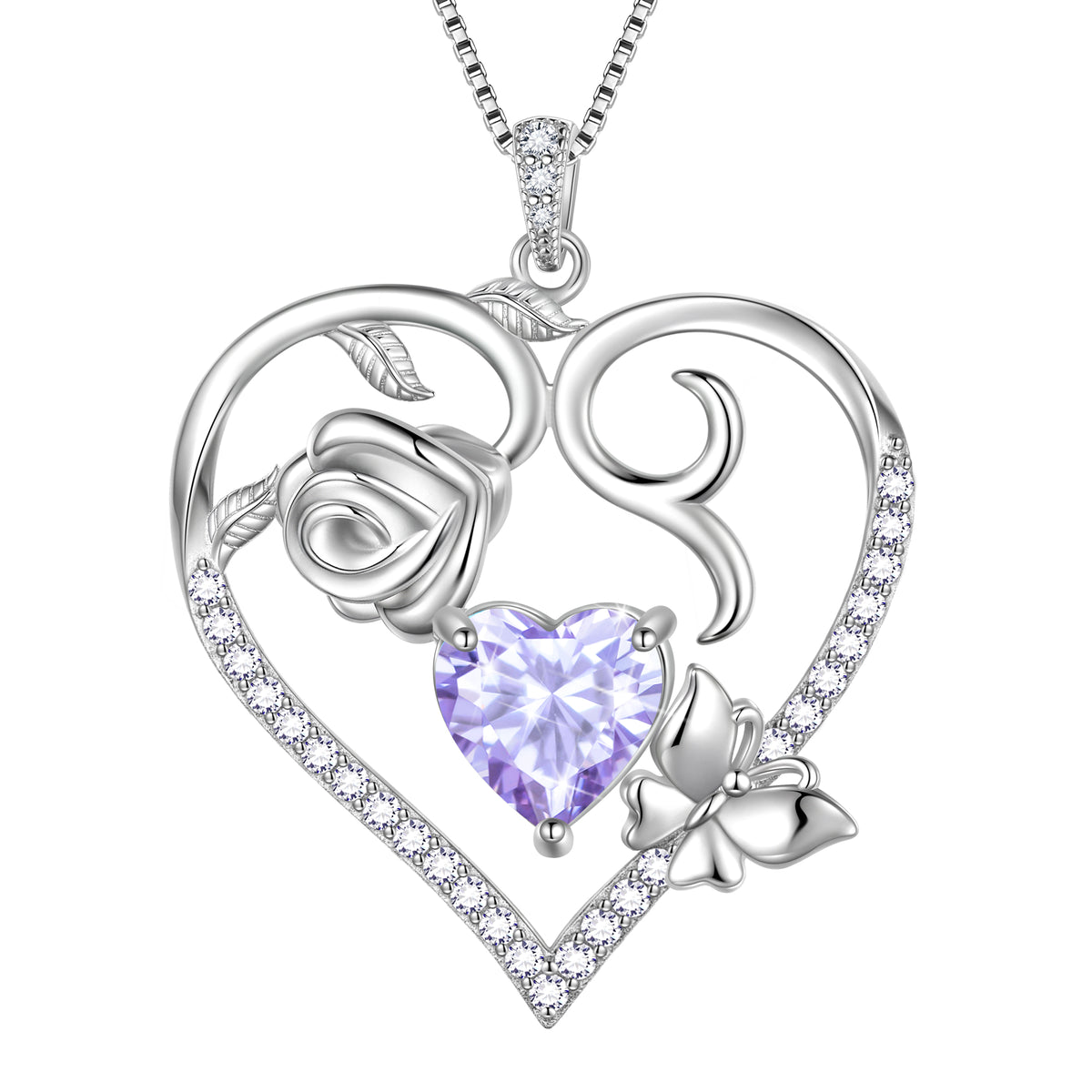 925 Sterling Silver Heart Rose Necklace,Butterfly Flower Cute Animal Pendant Necklace Jewelry Birthday Christmas Valentines Gifts for Women Girls-HP0185
