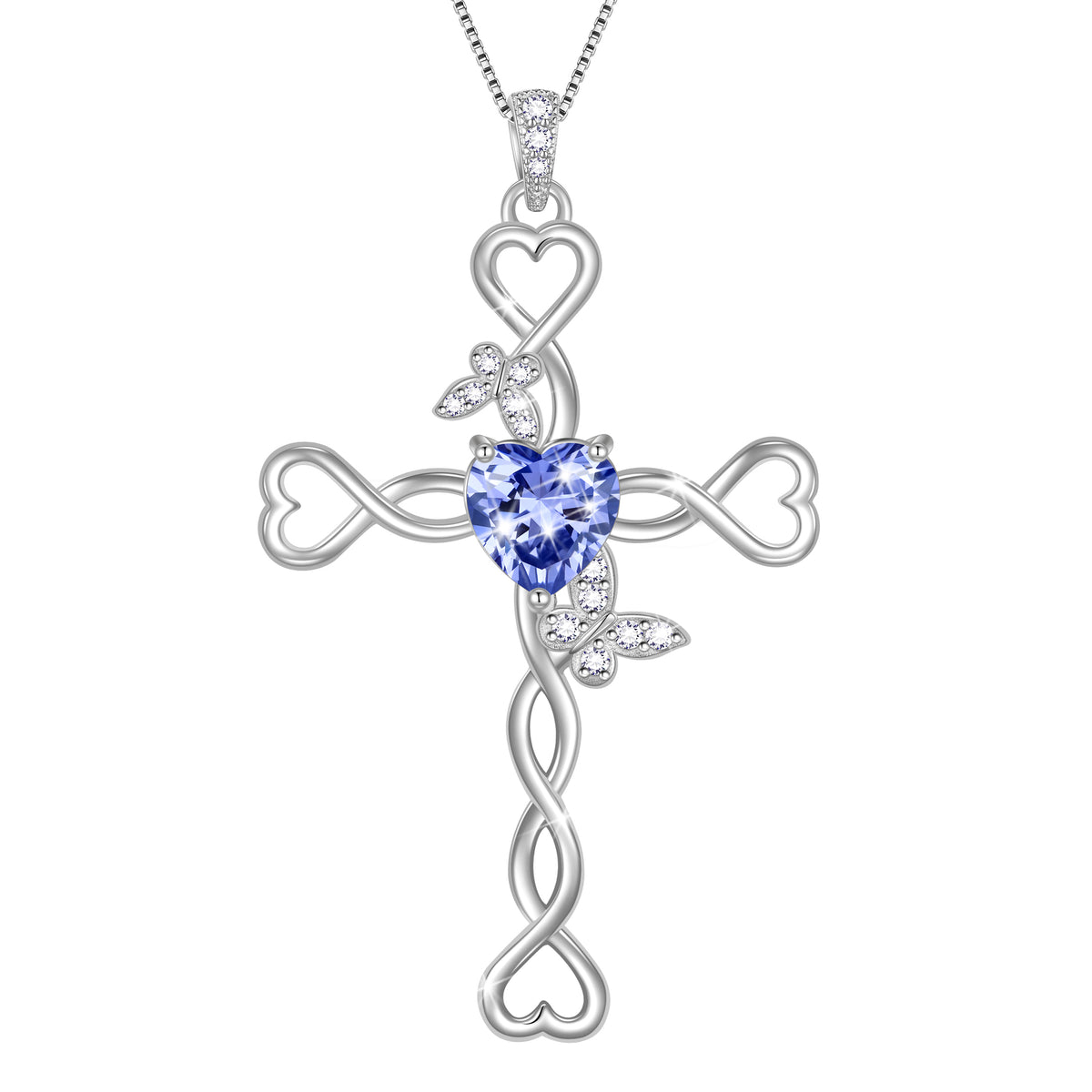 925 Sterling Silver Cross Heart Birthstone Necklace,Butterfly Pendant Necklace Jewelry Birthday Christmas Gifts for Women/ Wife /Lover