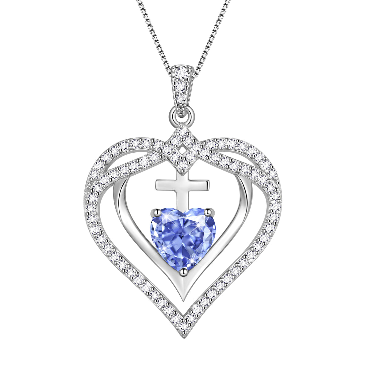 925 Sterling Silver Cross Necklace,March Birthstone Heart Pendant Necklace Jewelry Birthday Christmas Mothers Day Gifts for Women Mom