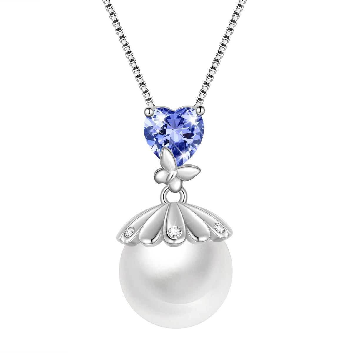 10mm Natural Pearl Heart Necklace,925 Sterling Silver Heart Birthstone Butterfly Pendant Necklace Birthday Anniversary Christmas Jewelry Gifts for Women / Wife / Lovers
