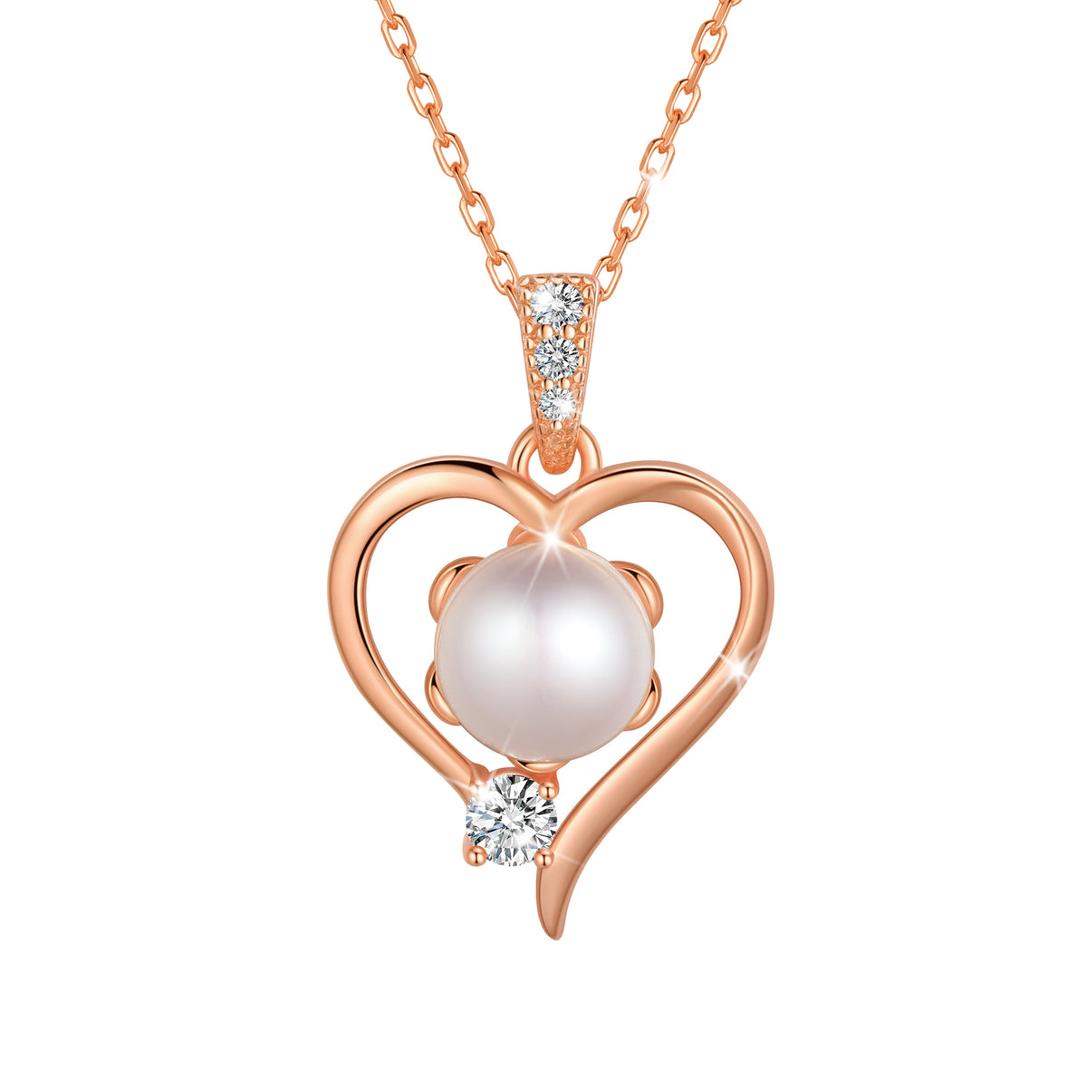 Fasjewly 925 Sterling Silver Heart Necklace, Natural 6mm Pearl Pendant Necklace Jewelry,Birthday Christmas Anniversary Gift for Women/Mom/Wife
