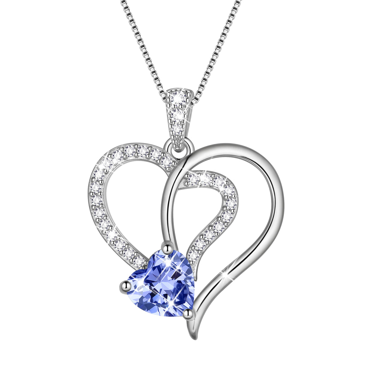 Fasjewly 18K White Gold Plated Heart Necklace for Women,CZ Heart Birthstone Pendant Jewelry Gift for Wife Mom Girlfriend,Valentine's Day Mother's Day Birthday Anniversary Gift