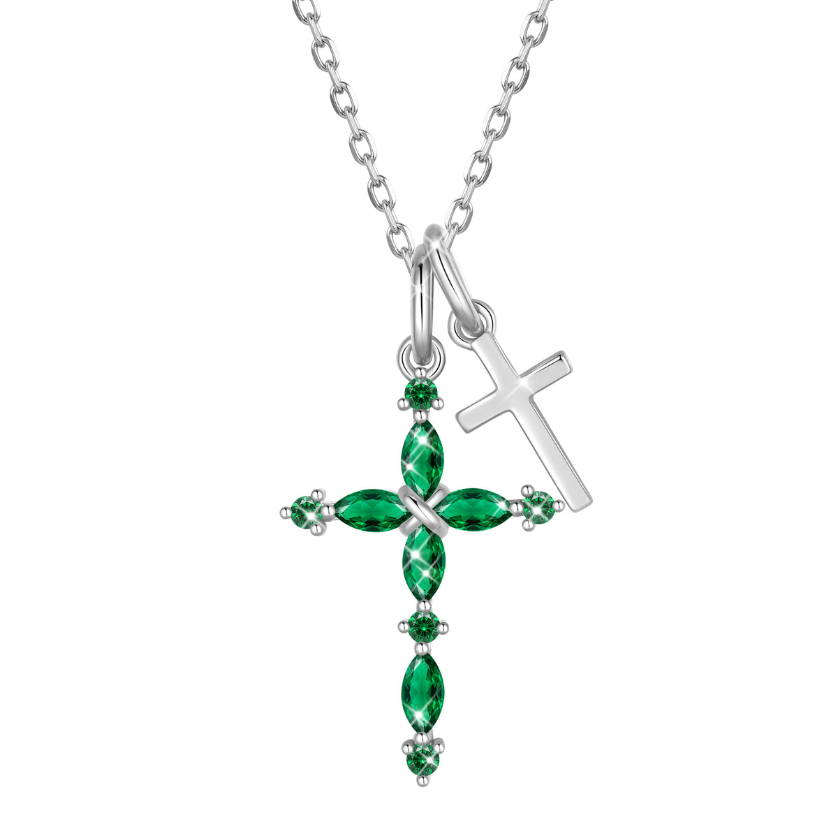 Yndra 925 Sterling Silver 3-Way Cross Necklace for Women,Detachable Birthstone Cross Double Pendant Christian Necklace,Anniversary Birthday Jewelry Gift for Her Mom Wife Girlfriend