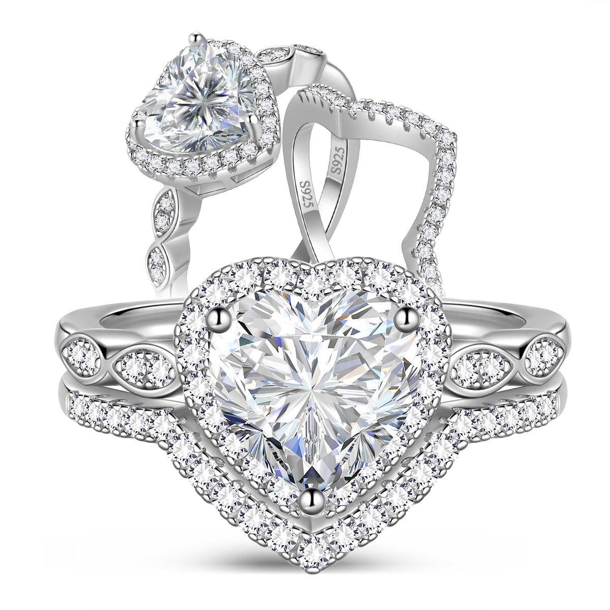 2Ct Heart Wedding Ring Set,Sterling Silver Moissanite Engagement Bridal Rings Set for Women