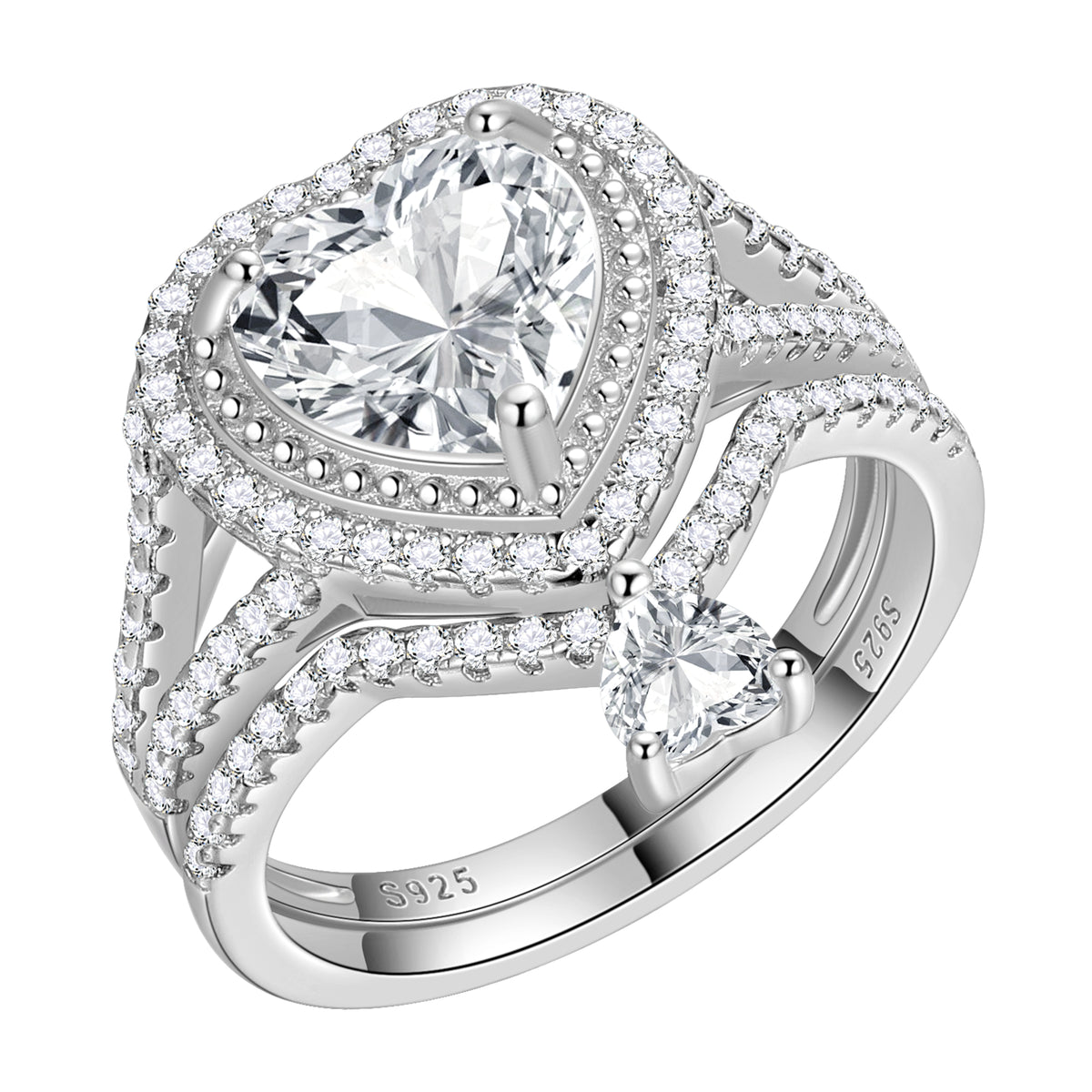 Heart Wedding Engagement Rings Set,3.3 Carat AAAAA Cz Bridal Ring Set 925 Sterling Silver Heart Promise Band Ring for Women Her