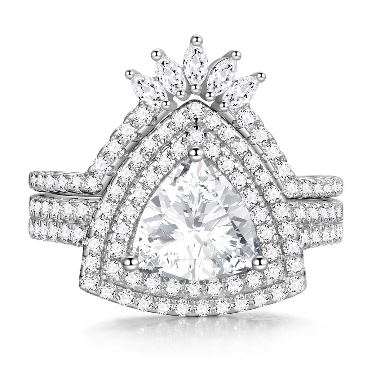 3.2CT Wedding Rings Set,Trilliant Cut 925 Sterling Silver 5A Cz Engagement Bands Promise Bridal Ring Set for Women Her