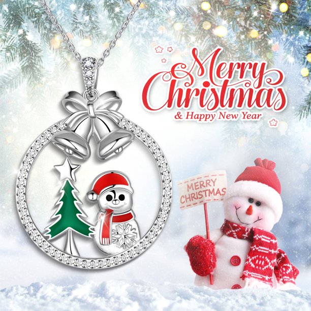 Beautlace 925 Sterling Silver Christmas Tree Snowman Snowflake Jingle Bell Christmas Necklace,Cute Santa Claus Snowman Pendant Necklace for Women Girls Christmas Jewelry Gifts for Families Friends