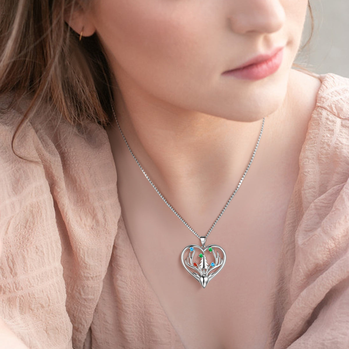 Beautlace Deer Necklace Silver Plated Heart Pendant Christmas Tree Necklace for Women Girls