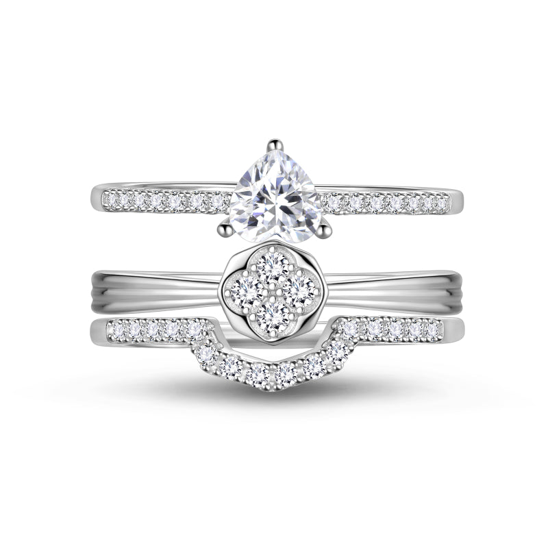 3 PCS 925 Sterling Silver Stackable Rings Set,Wedding Heart Eternity Band Rings for Women