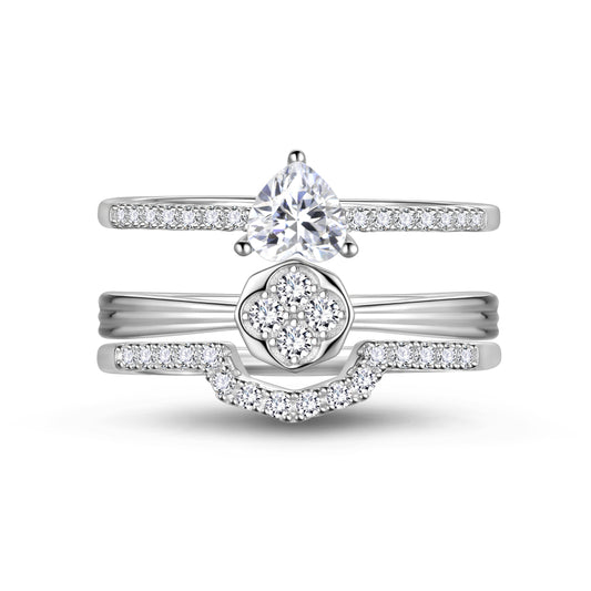 3 PCS 925 Sterling Silver Stackable Rings Set,Wedding Heart Eternity Band Rings for Women