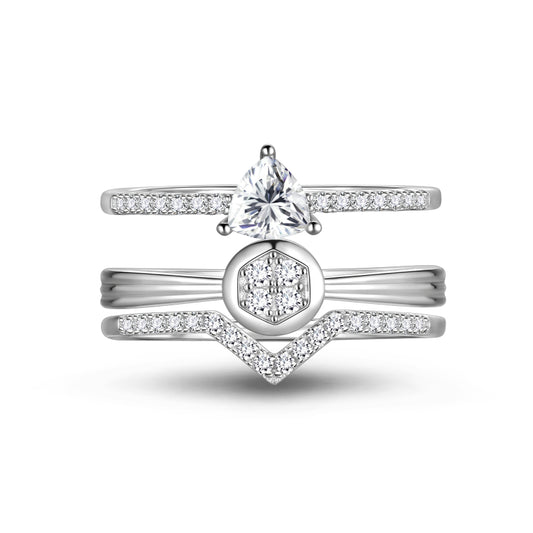 3 PCS 925 Sterling Silver Stackable Rings Set,Wedding CZ Eternity Band Rings for Women HR0160W