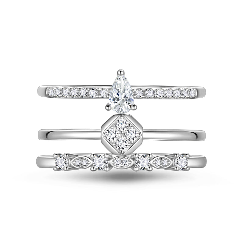 3 PCS 925 Sterling Silver Stackable Rings Set,Wedding CZ Eternity Band Rings for Women HR0161W