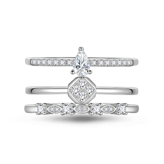 3 PCS 925 Sterling Silver Stackable Rings Set,Wedding CZ Eternity Band Rings for Women HR0161W