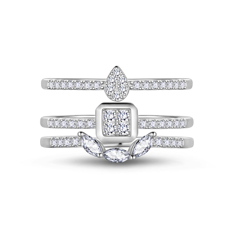 3 PCS 925 Sterling Silver Stackable Rings Set,Wedding CZ Eternity Band Rings for Women HR0162W