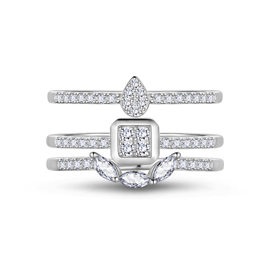 3 PCS 925 Sterling Silver Stackable Rings Set,Wedding CZ Eternity Band Rings for Women HR0162W
