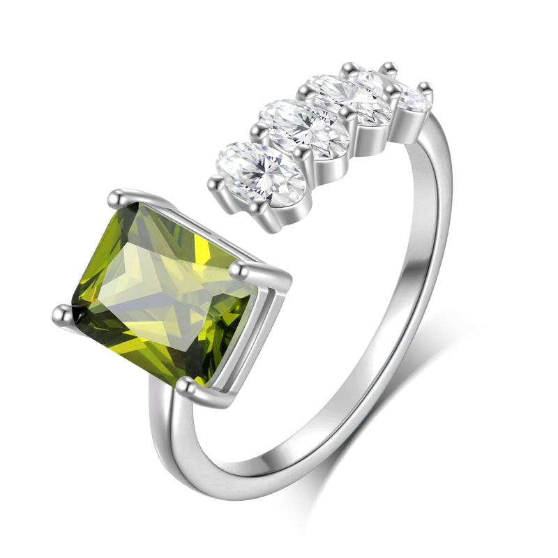 925 Sterling Silver Birthstone Ring,Adjustable Square Zirconia Band Ring Jewelry Gifts for Women HR0148