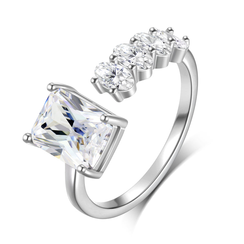 925 Sterling Silver Birthstone Ring,Adjustable Square Zirconia Band Ring Jewelry Gifts for Women HR0148