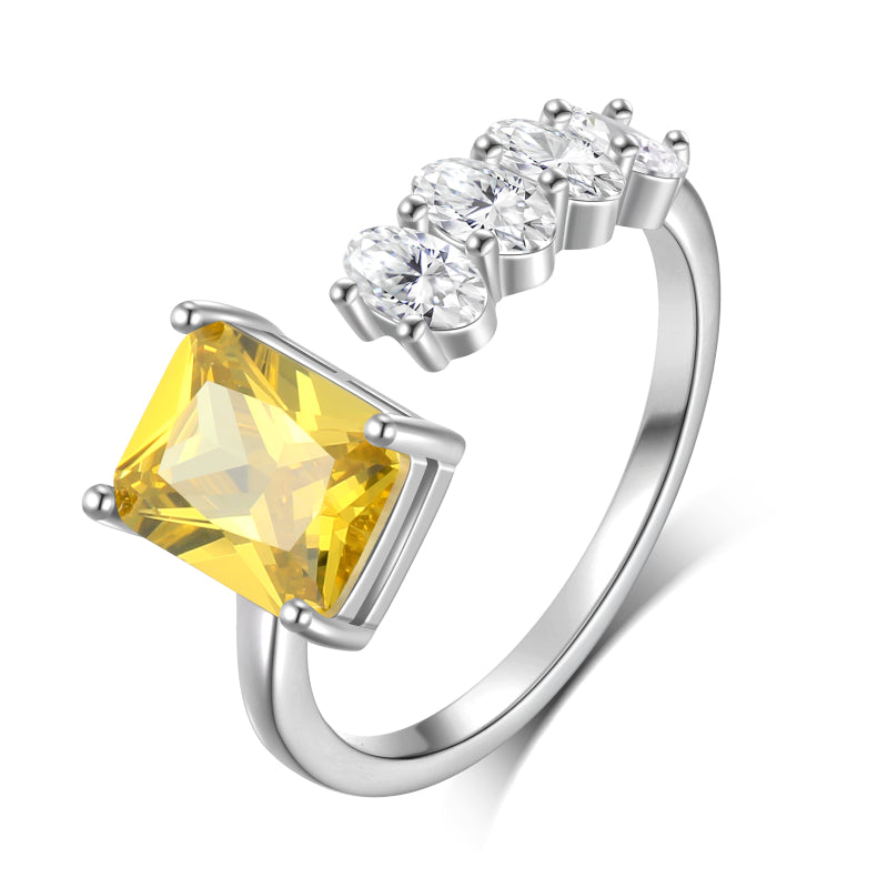 925 Sterling Silver Birthstone Ring,Adjustable Square Zirconia Band Ring Jewelry Gifts for Women HR0148