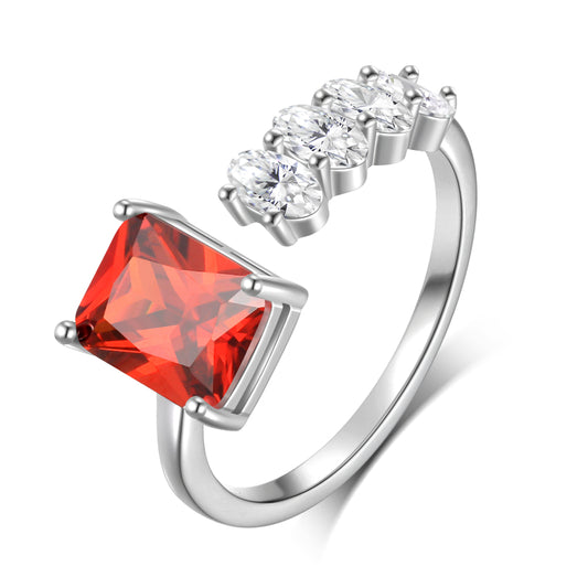 925 Sterling Silver Birthstone Ring,Adjustable Square Zirconia Band Ring Jewelry Gifts for Women HR0148
