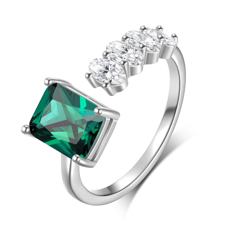 925 Sterling Silver Birthstone Ring,Adjustable Square Zirconia Band Ring Jewelry Gifts for Women HR0148