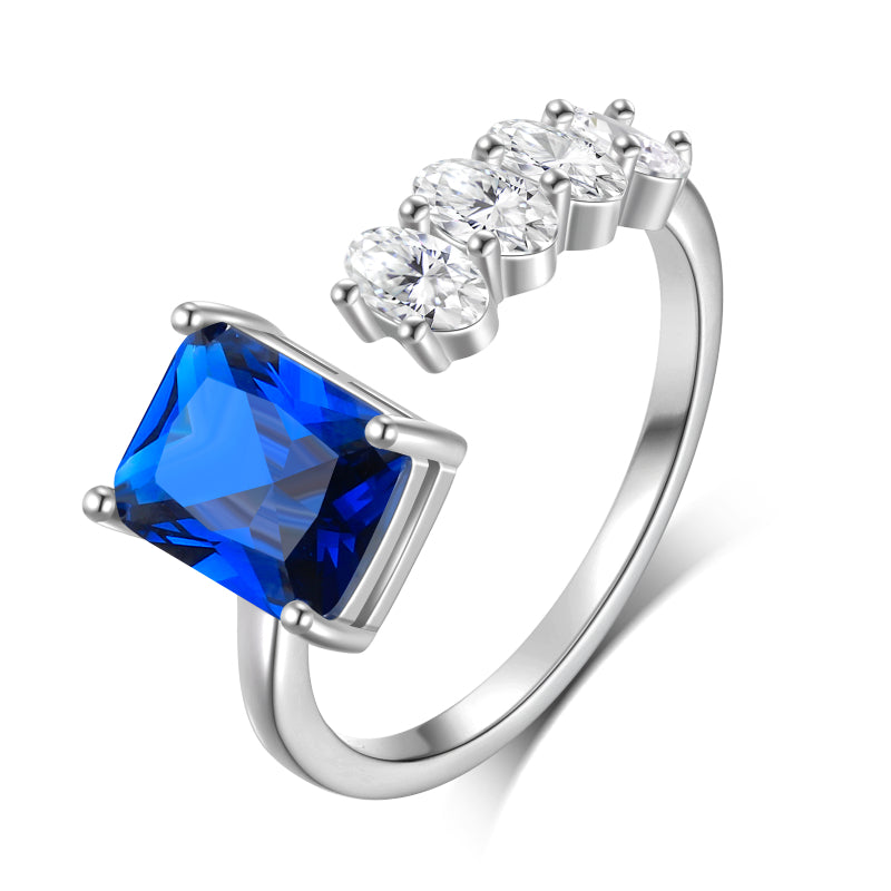 925 Sterling Silver Birthstone Ring,Adjustable Square Zirconia Band Ring Jewelry Gifts for Women HR0148