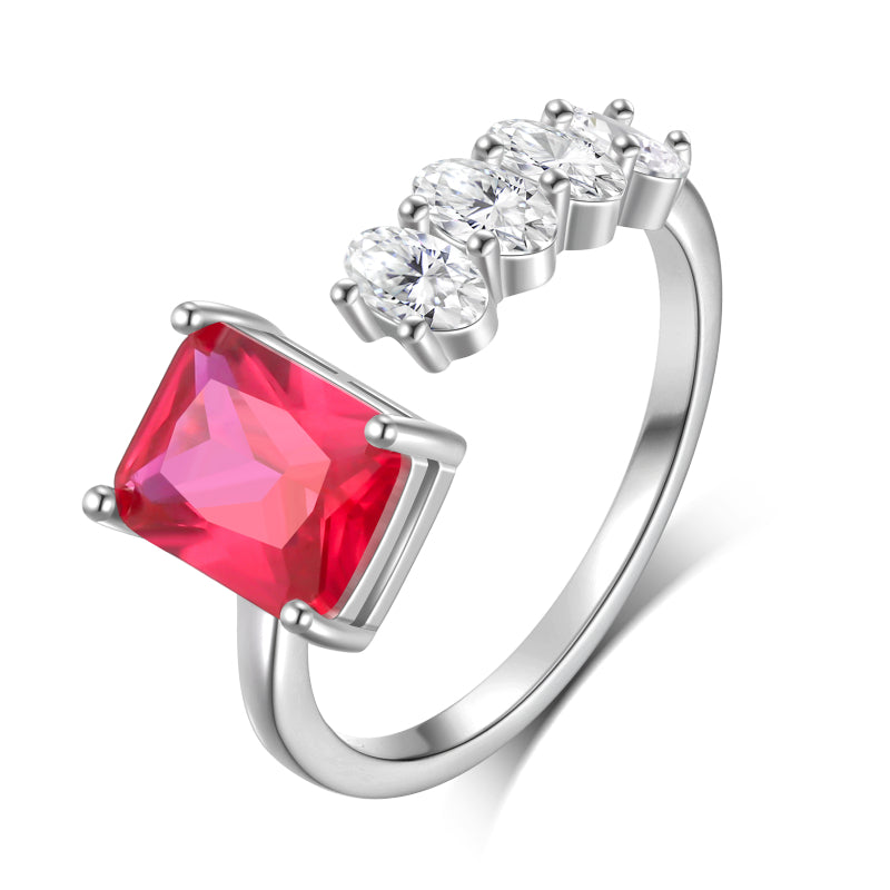 925 Sterling Silver Birthstone Ring,Adjustable Square Zirconia Band Ring Jewelry Gifts for Women HR0148