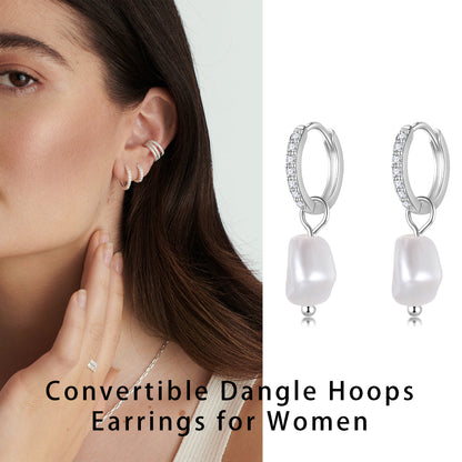 Sterling Silver Plated 14K Gold Freshwater Pearl Huggie Hoop Earrings,Lightweight Drop Dangle Earrings for Women HE0134
