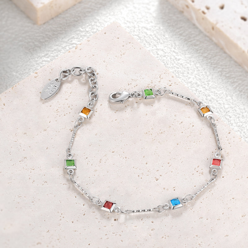 18K Gold Plated Multi-Color Gemstones Bracelet|Womens CZ Inlaid Bracelet|Jewelry Gifts for Her