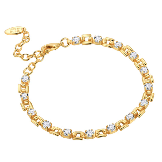 18K Real Gold Tennis Bracelet|Womens CZ Chain Bracelet|Yellow Gold Gemstones Charm Bracelet