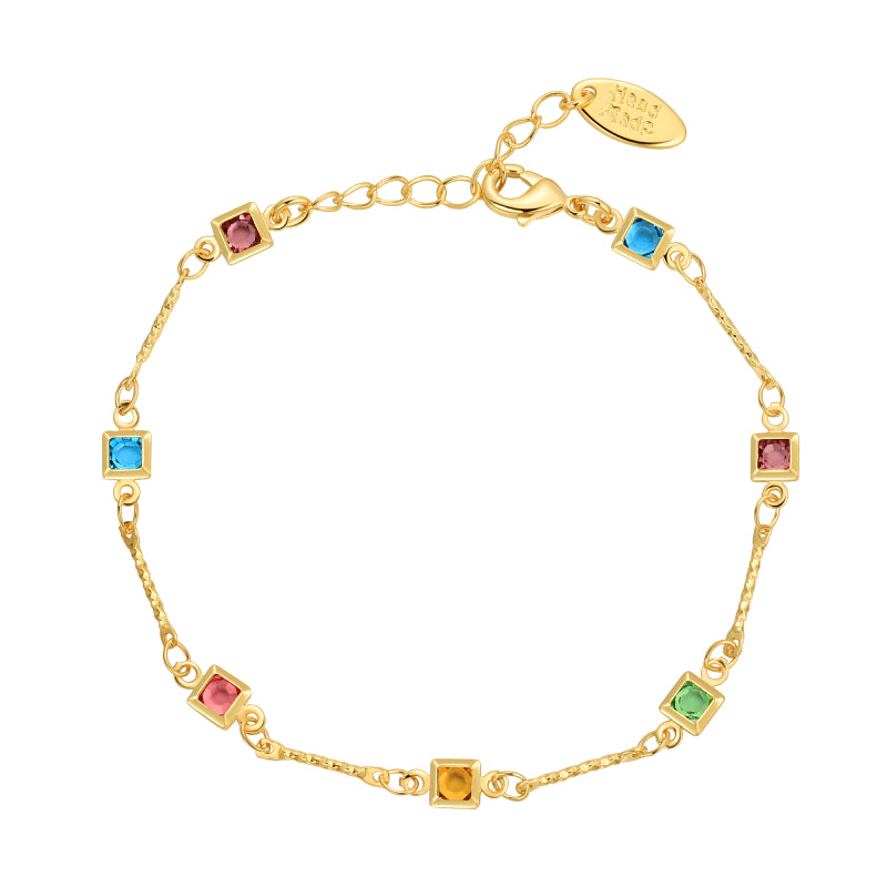 18K Gold Plated Multi-Color Gemstones Bracelet|Womens CZ Inlaid Bracelet|Jewelry Gifts for Her