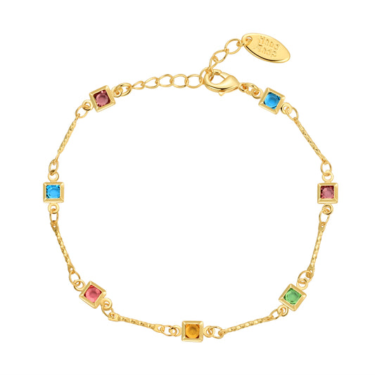 18K Gold Plated Multi-Color Gemstones Bracelet|Womens CZ Inlaid Bracelet|Jewelry Gifts for Her