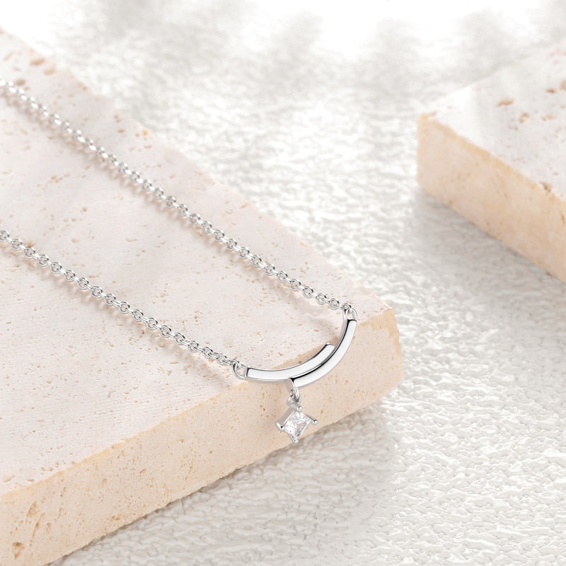 Silver/Gold Cute Danity Bar Necklace,Sterling Silver Delicate Trendy Cubic Zirconia Pendant Necklace for Women